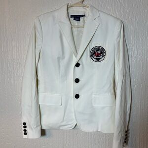 Ralph Lauren White Blazer with Embroidered Crest Patch Women Size 4